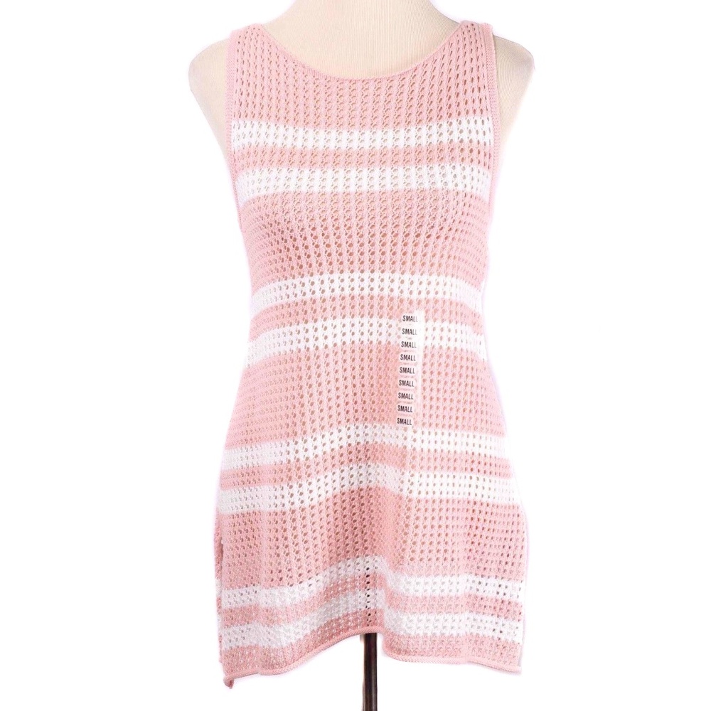 JEANNE PIERRE Pink & White Stripe Knit Tunic Tank or Coverup NWT